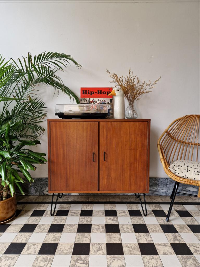 Vintage midcentury kast | platenspeler meubel | retro, Ophalen, Gebruikt