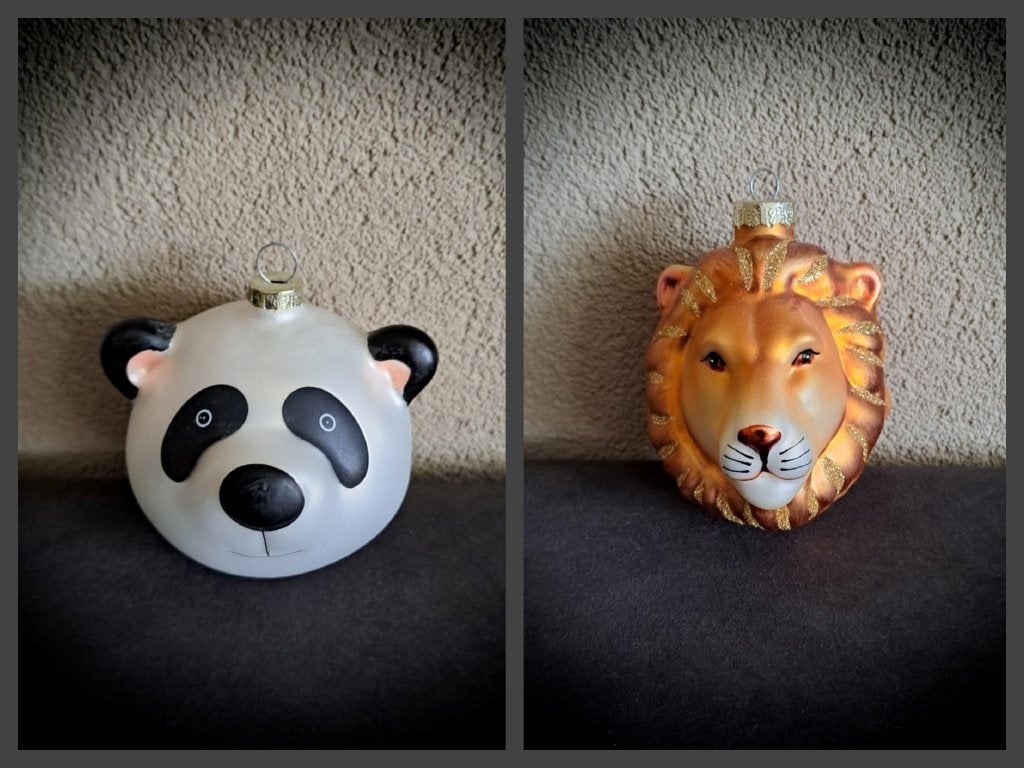 Kerstballen Panda en Leeuwenkop, Diversen, Ophalen, Zo goed als nieuw