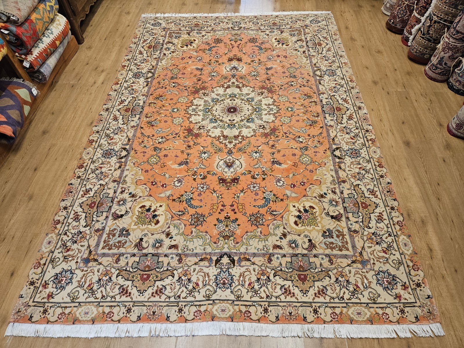 Vintage handgeknoopt perzisch tapijt tabriz 50raj 313x204, Info@SlatsAntiek.nl, Tweedehands, Perzisch, 200 cm of meer