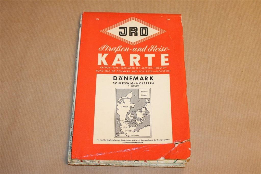 Oude reis- en wegenkaart van Denemarken - Ca 1960, Gelezen, Ophalen of Verzenden, Landkaart, 1800 tot 2000