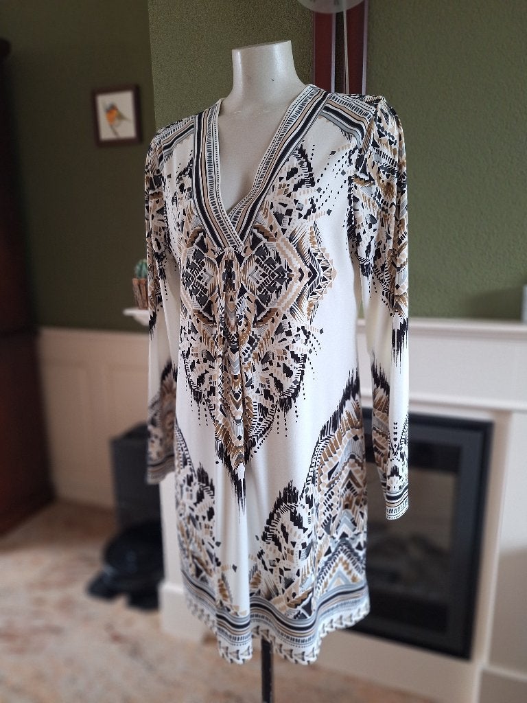 Hale Bob crème gevoerde jurk mt L, Kleding | Dames, Jurken, Maat 42/44 (L), Zo goed als nieuw, Knielengte, Hale Bob