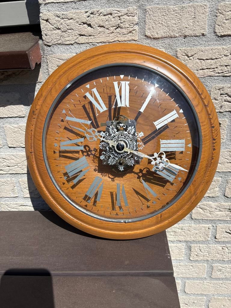 Vintage Houten Wandklok met Romeinse Cijfers, Ophalen of Verzenden