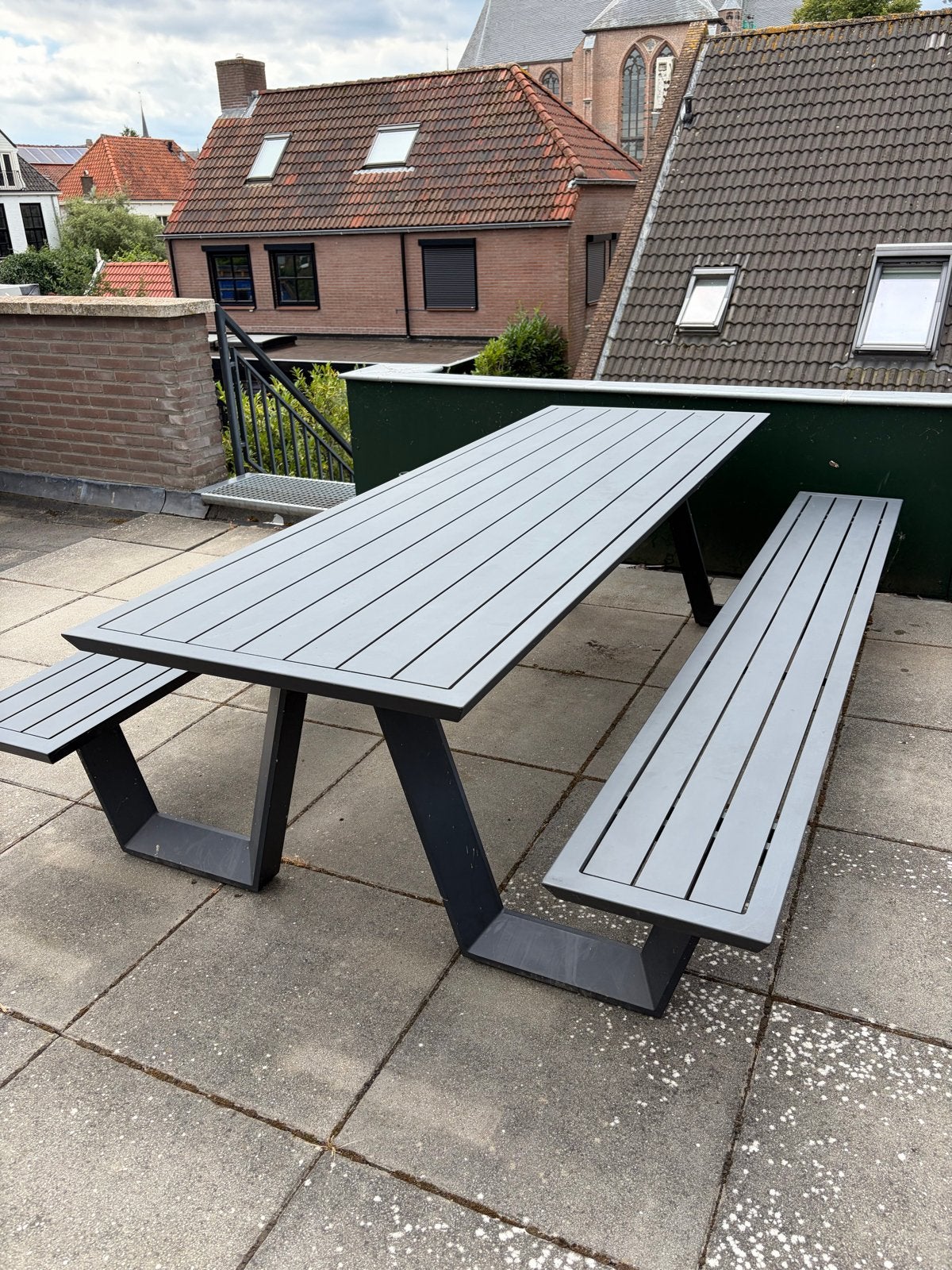 Aluminium picknicktafel met banken van 2,4 m- Zwart, Ophalen, Gebruikt, Rechthoekig, Overige materialen