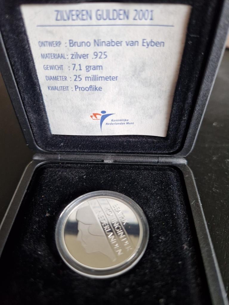 Zilveren 1  Gulden munt 2001 koningin Beatrix, Postzegels en Munten, Munten | Nederland, Ophalen, Koningin Beatrix, 1 gulden, Losse munt