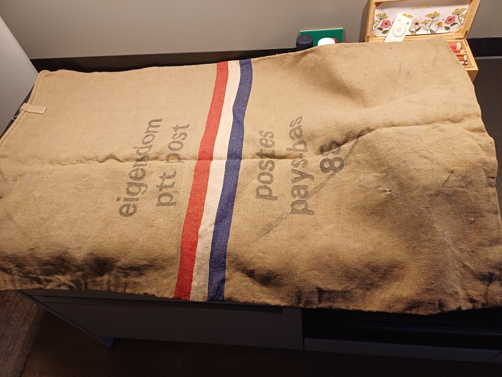 Vintage PTT Post zak - Jute zak met rood/blauwe streep, Ophalen of Verzenden, Gebruikt