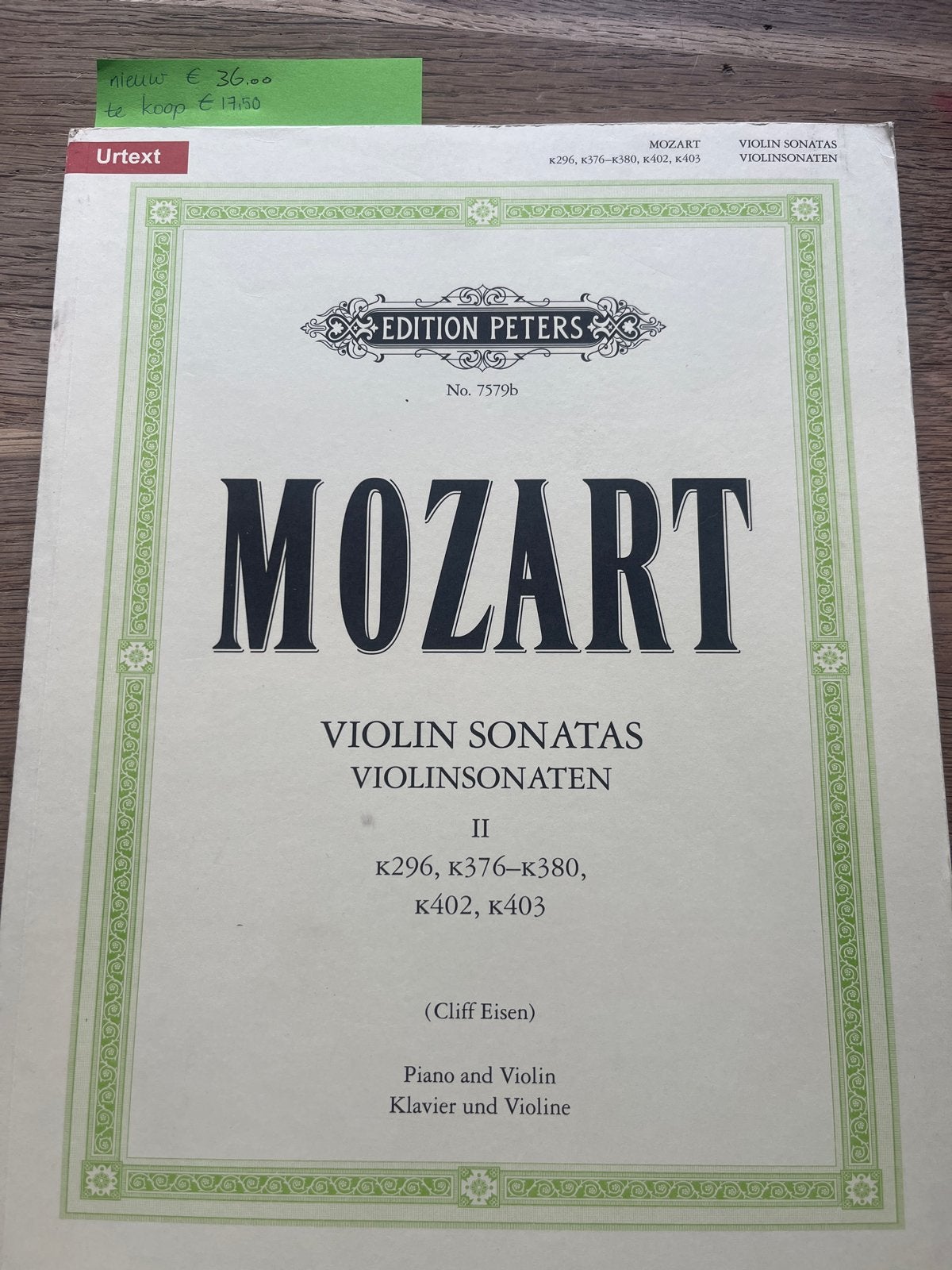 Mozart Vioolsonates II - Edition Peters (Piano en Viool), Klassiek, Ophalen of Verzenden, Zo goed als nieuw, Artiest of Componist