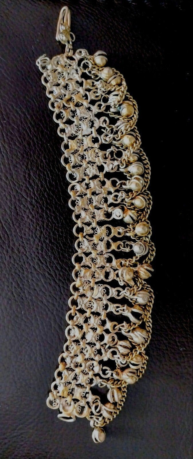 Vintage zilver enkelbandje, Gebruikt, Met bedels of kralen, Ophalen of Verzenden, Zilver