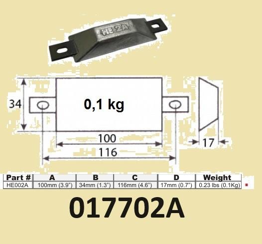 017702A Alu Romp Anode 100x34mm. 0,1 kg. (Las-/boutmontage), Ophalen of Verzenden, Nieuw, Motor en Techniek