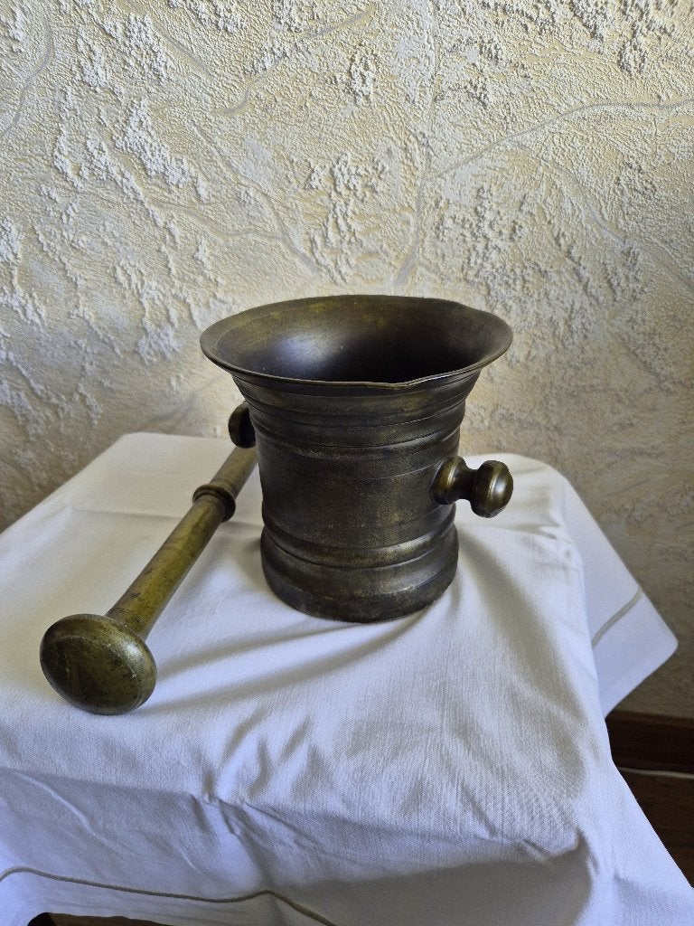 Antieke Messing Vijzel met Stamper - Geelkoper, Ophalen of Verzenden