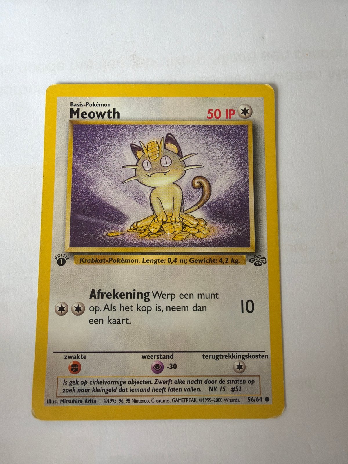 Pokémon Kaart Meowth Basis-Pokémon 50 IP, Ophalen of Verzenden, Gebruikt, Losse kaart
