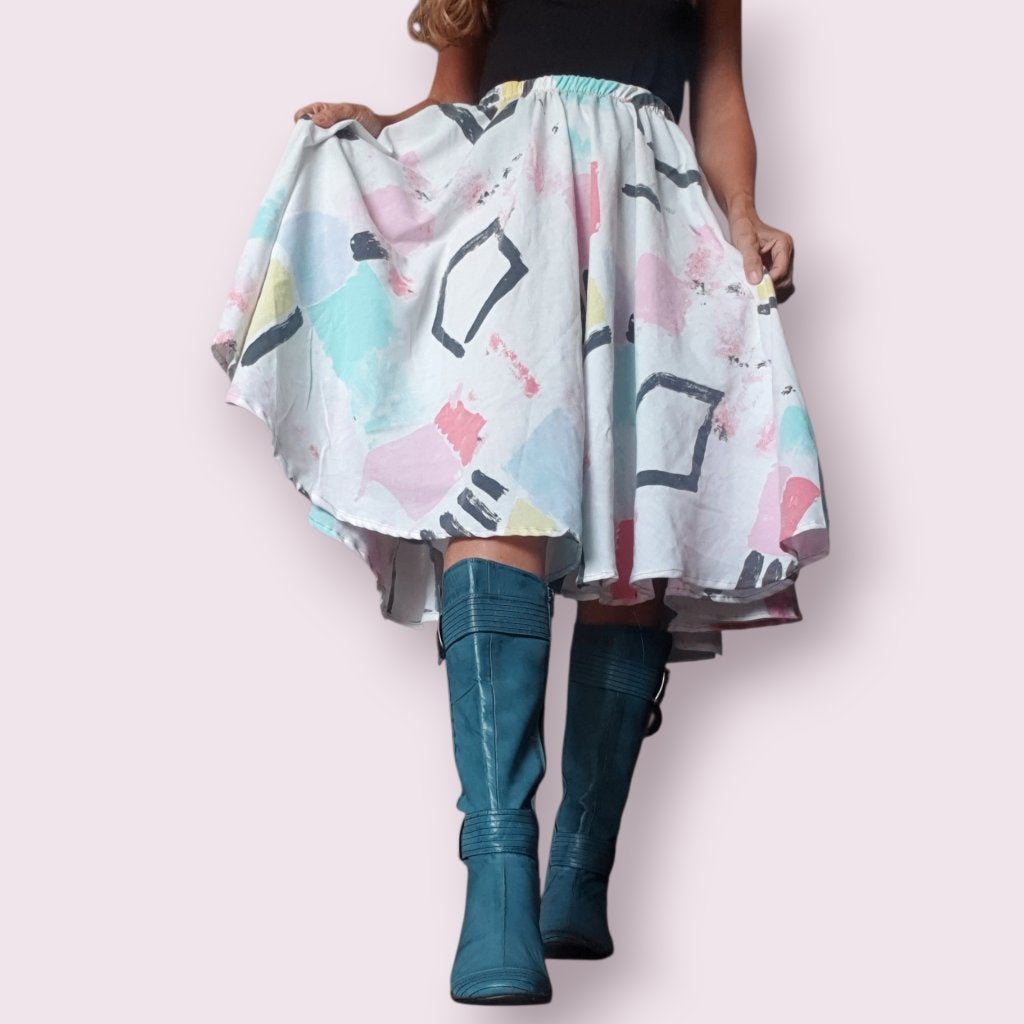 Swing- of cirkelrok in pasteltinten 50s stijl recycled Nieuw, Kleding | Dames, Rokken, -, Meerkleurig, Handgemaakt, -