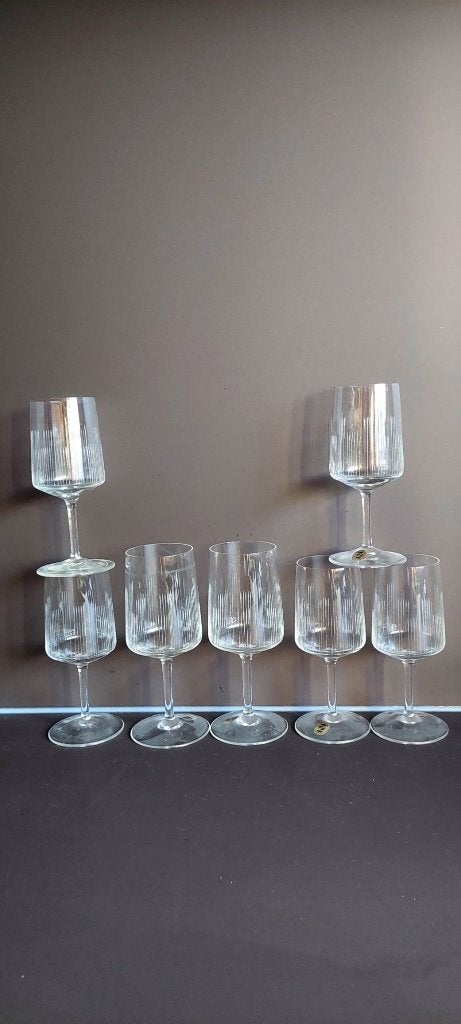 7 Vintage glazen glas Zwiesel Kristal lijngeslepen, Eu, Eu, Overige typen, Ophalen of Verzenden