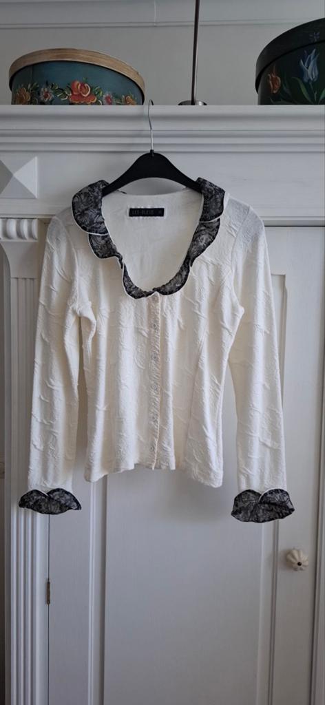 Crèmekleurig vestje/top met zwarte kanten details, Maat 38/40 (M), LES BLEUS, Wit, Ophalen of Verzenden