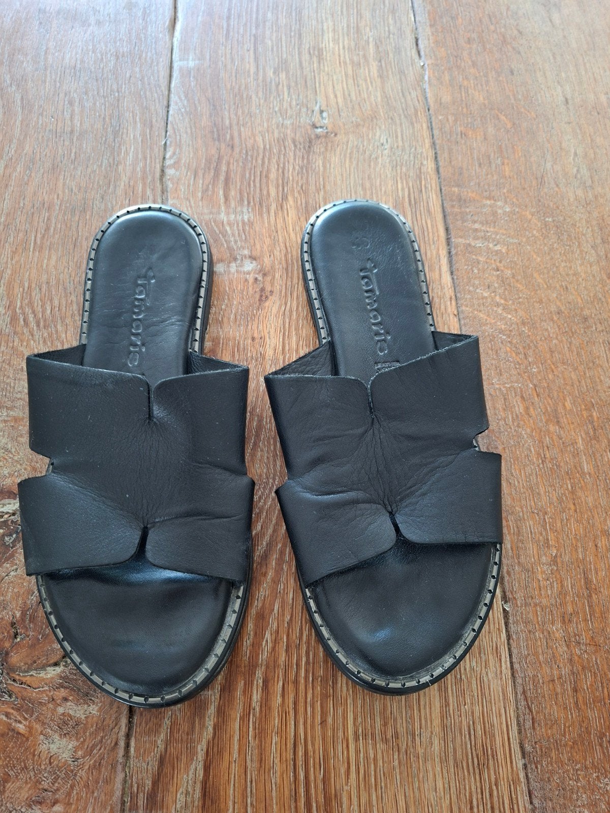 TAMARIS  zwarte leren muiltjes slippers instappers maat 40, Tamaris, Nieuw, Ophalen of Verzenden, Instappers