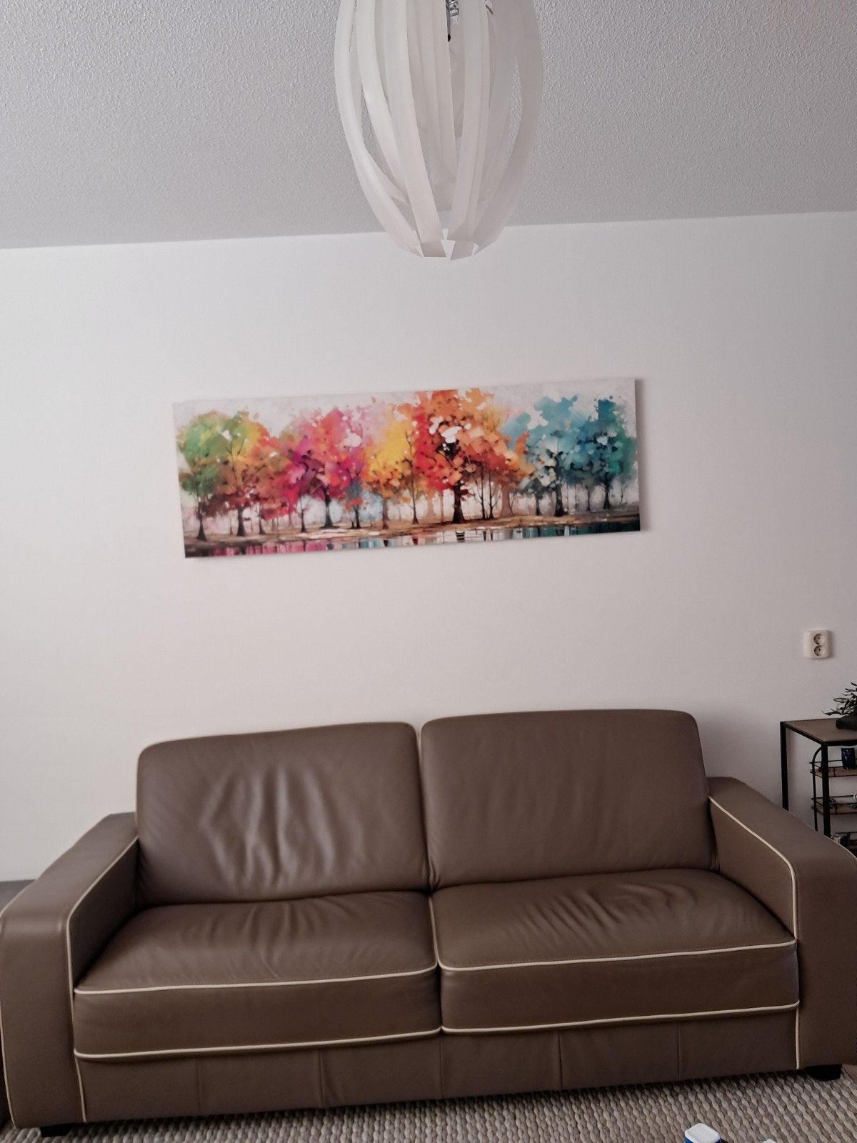 Leren bank en fauteuil met crème kleurig biesje, Ophalen, Gebruikt, 75 tot 100 cm