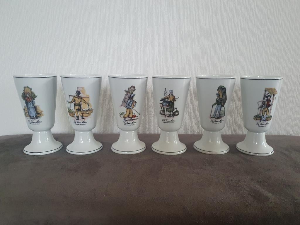Set van 6 vintage Franse bekers - Les Vieux Métiers, Ophalen of Verzenden