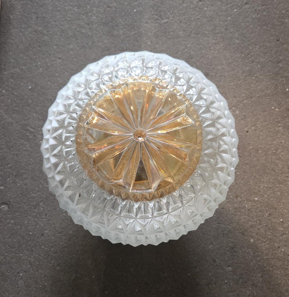 Vintage Mid Century glazen plafonnière, Ophalen of Verzenden, X, Retro, Glas