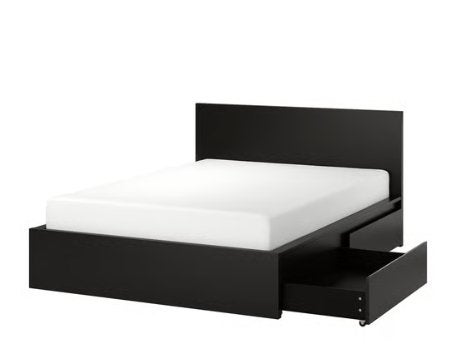 Ikea MALM bedframe en LÖNSET lattenbodems, Ophalen, Zwart, Tweepersoons, Zo goed als nieuw