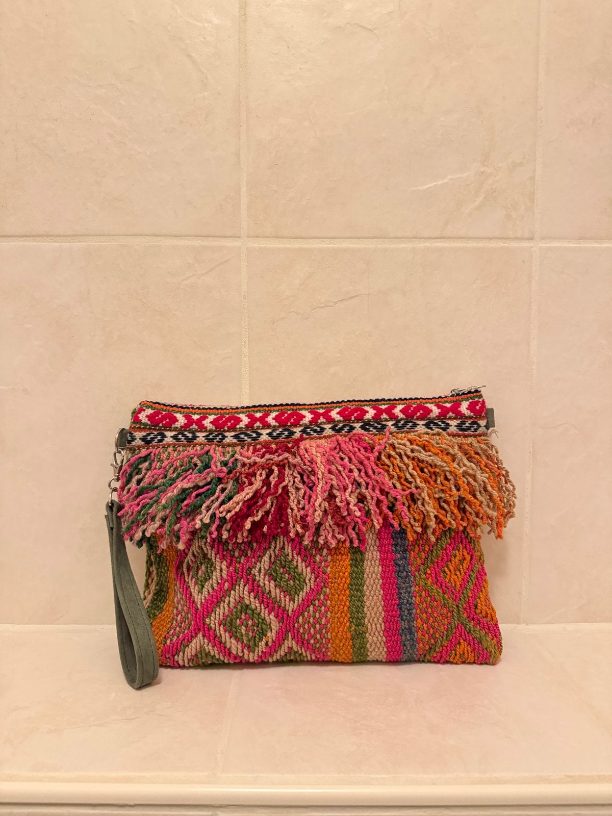 Kleurrijke geweven schoudertas – boho, handgemaakt uit Peru, Ophalen of Verzenden, Nieuw, Overige kleuren, Avondtasje