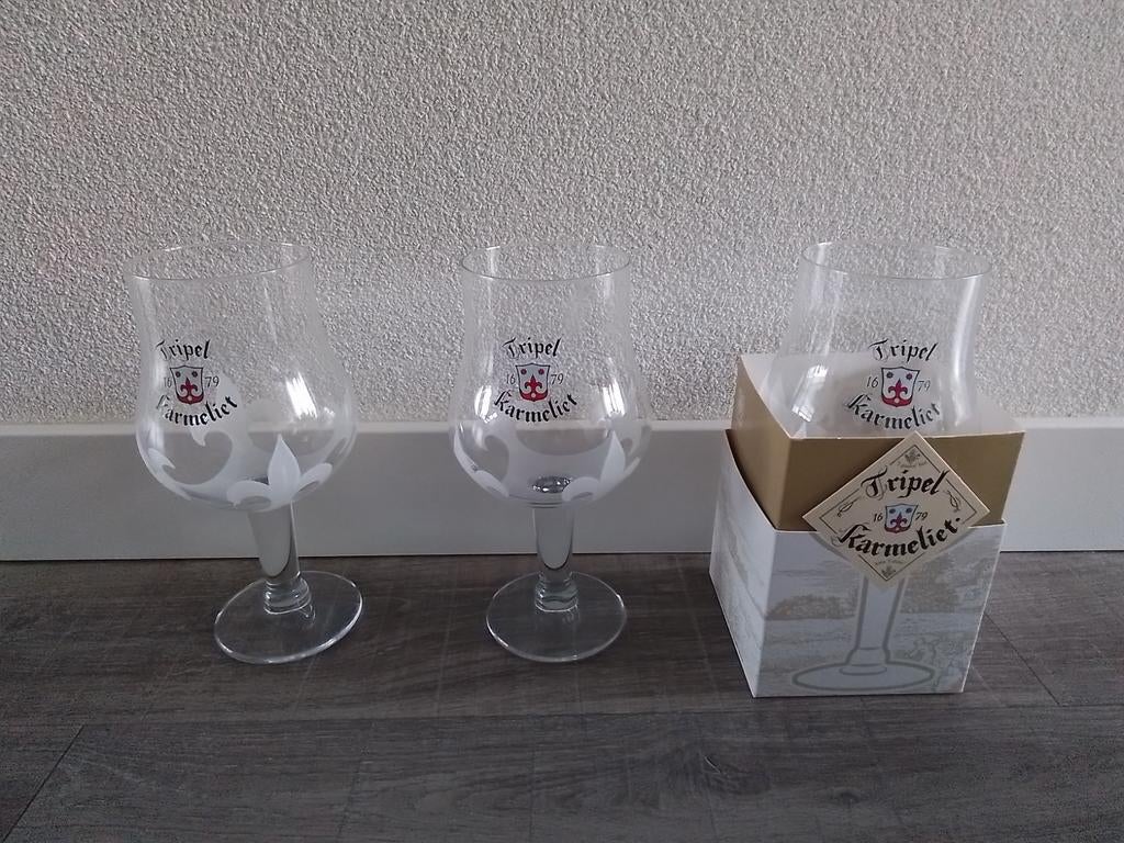 3 nieuwe tripel karmeliet bierglazen, Ophalen, Nieuw, Bierglas