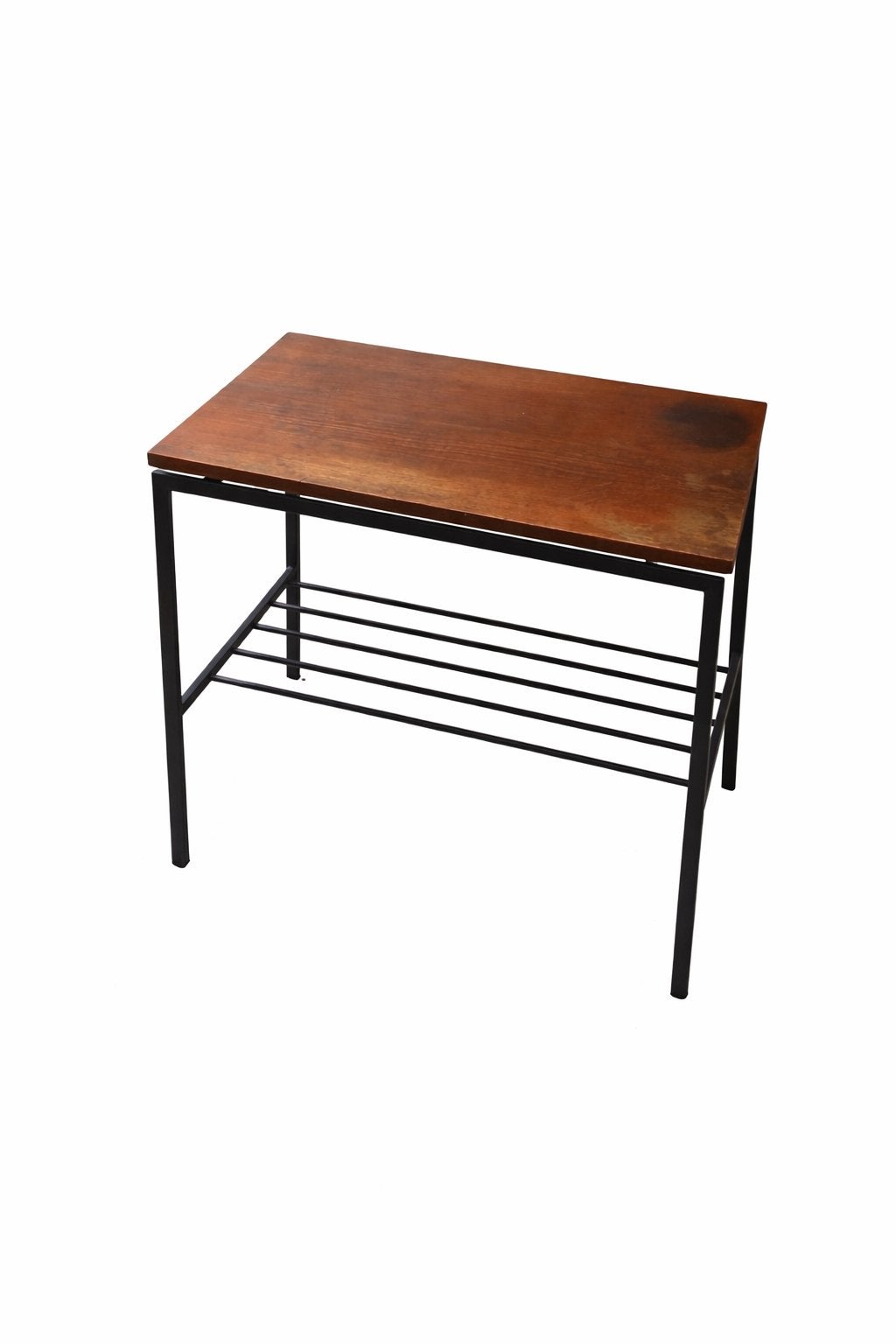 Houten bijzettafel met metalen onderstel - Gebruikt, Ophalen, Minder dan 50 cm, Gebruikt, 50 tot 100 cm