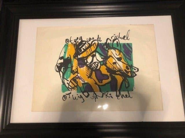 litho, Antiek en Kunst, Kunst | Litho's en Zeefdrukken, Zeefdruk, Ingelijst, Abstract, Ophalen