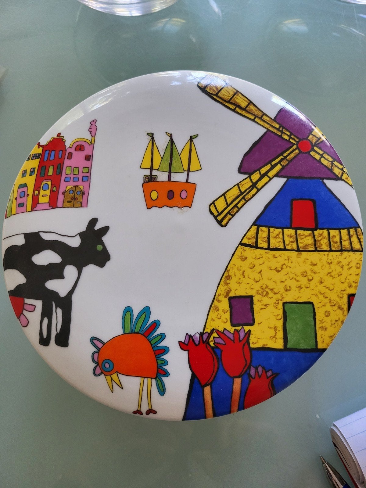 Mooie, gave koektrommel in primaire kleuren, Ophalen of Verzenden