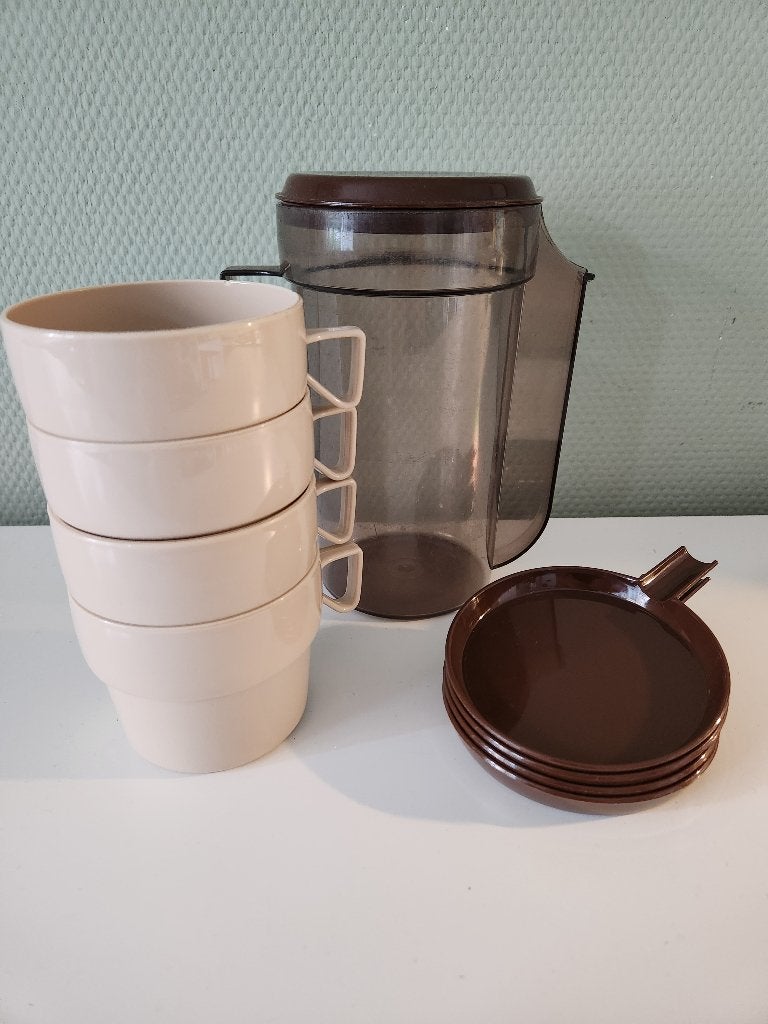 Vintage Plastimat camping- picknickset, Huis en Inrichting, Beige, Gebruikt, Kunststof, Ophalen of Verzenden