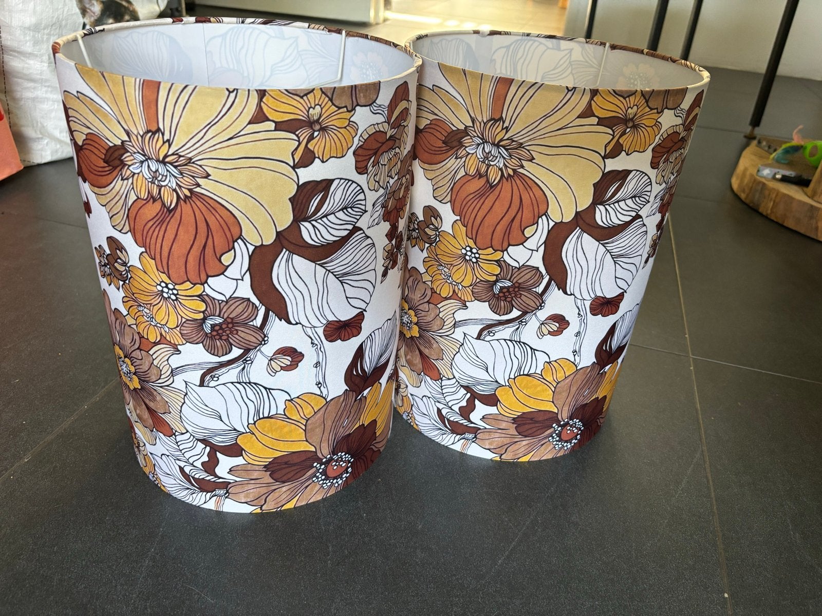 Set van 2 vintage bloemen lampenkappen, Ophalen, Gebruikt, Rond, Textiel
