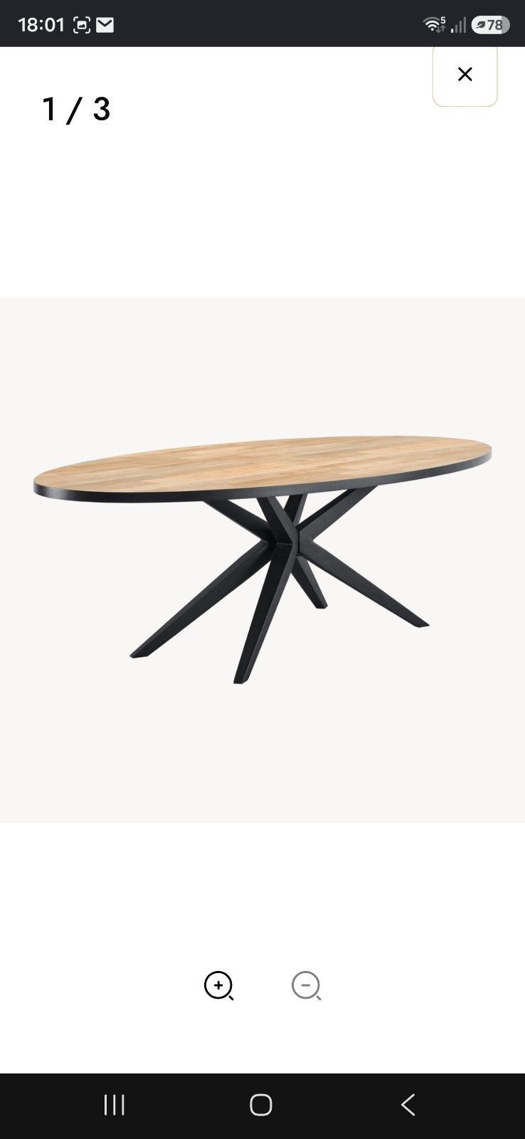 Eettafel hout met zwart metalen kruispoot 205x100cm, Ophalen