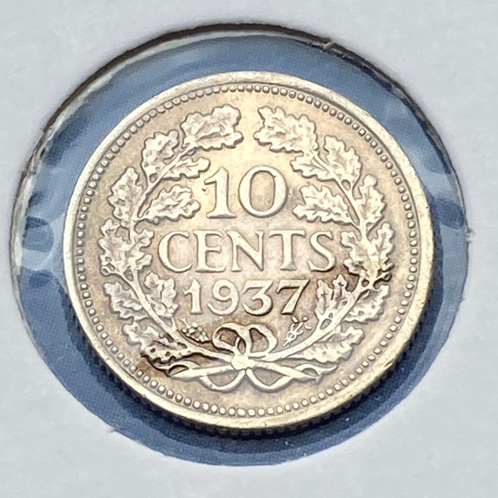 10 Cent / Dubbeltje uit 1937 van Wilhelmina, Verzenden, Zilver, 10 cent, Koningin Wilhelmina