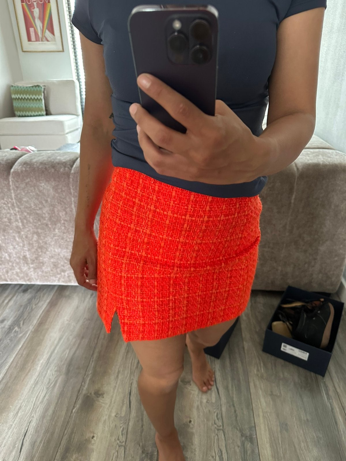 Orange oranje tweed rok skirt rokje S M nieuw kort mini, Nieuw, Oranje, Ophalen of Verzenden, Maat 36 (S)