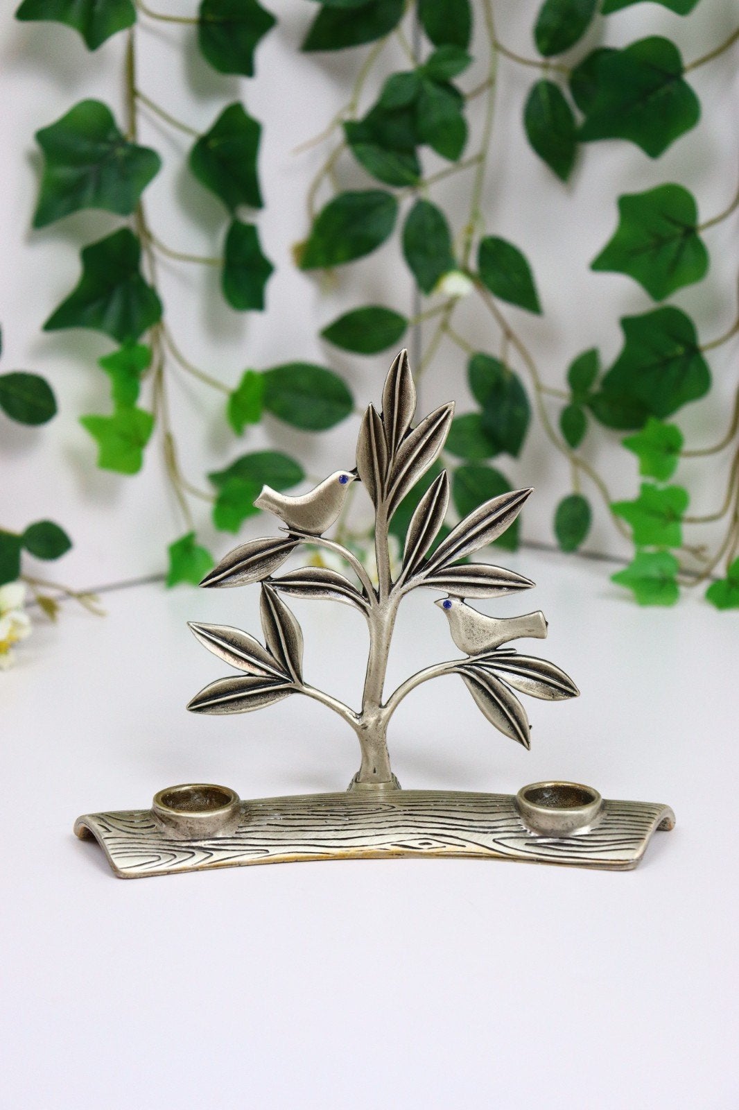 Metalen Kandelaar met Vogels en Bladeren, Huis en Inrichting, Woonaccessoires | Kandelaars en Kaarsen, Ophalen of Verzenden, Blauw