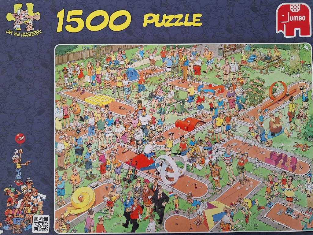 Van Haasteren puzzel Midgetgolf 1500x, Ophalen of Verzenden, 500 t/m 1500 stukjes, Zo goed als nieuw, Legpuzzel