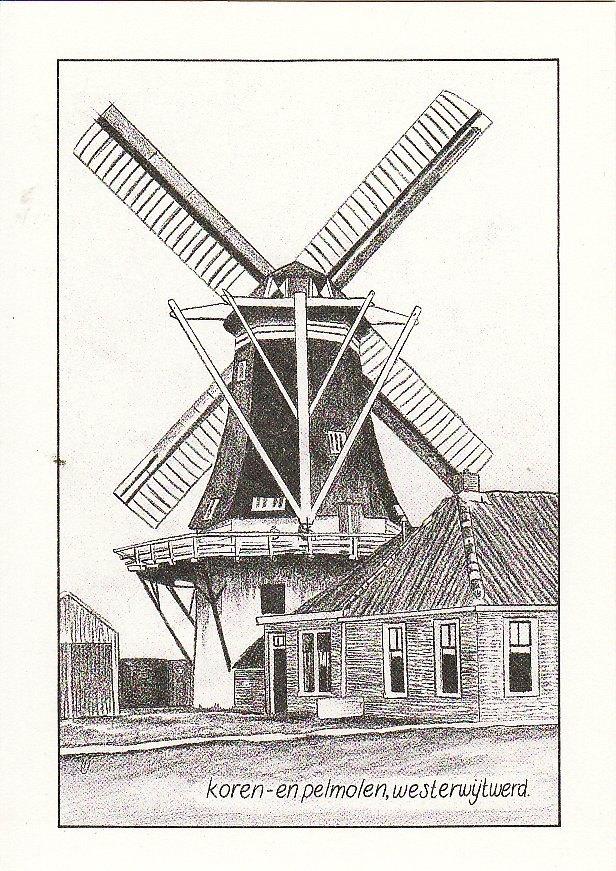 Westerwijtwerd (Gr.) Koren en Pelmolen -pentekening-, Ophalen, 1960 tot 1980, Ongelopen, Groningen