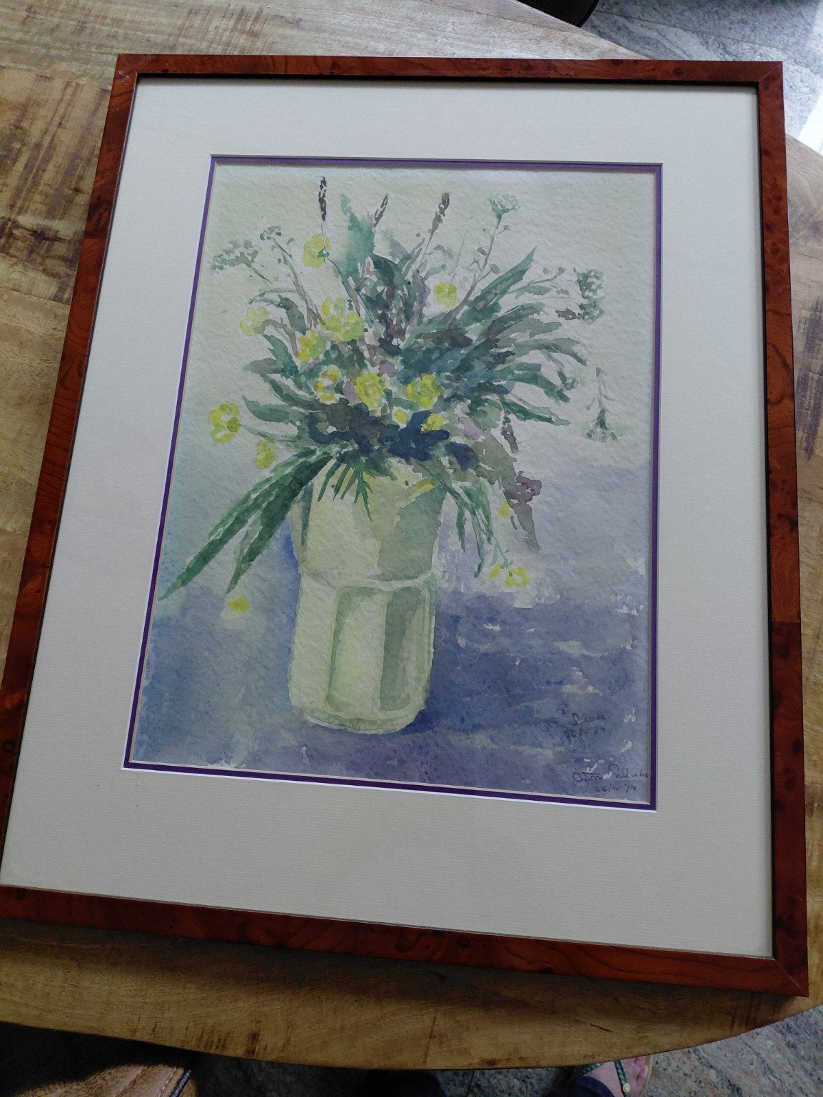 Aquarel Stilleven Bloemen in Vaas - Gesigneerd en Gedateerd, Antiek en Kunst, Ophalen, Gesigneerd, Aquarel, Bloemen