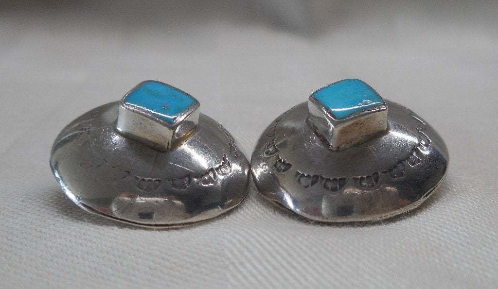 Zilveren Navajo oorclips met turquoise nr.269, Sieraden, Tassen en Uiterlijk, Verzenden, Zo goed als nieuw, Zilver, Zilver