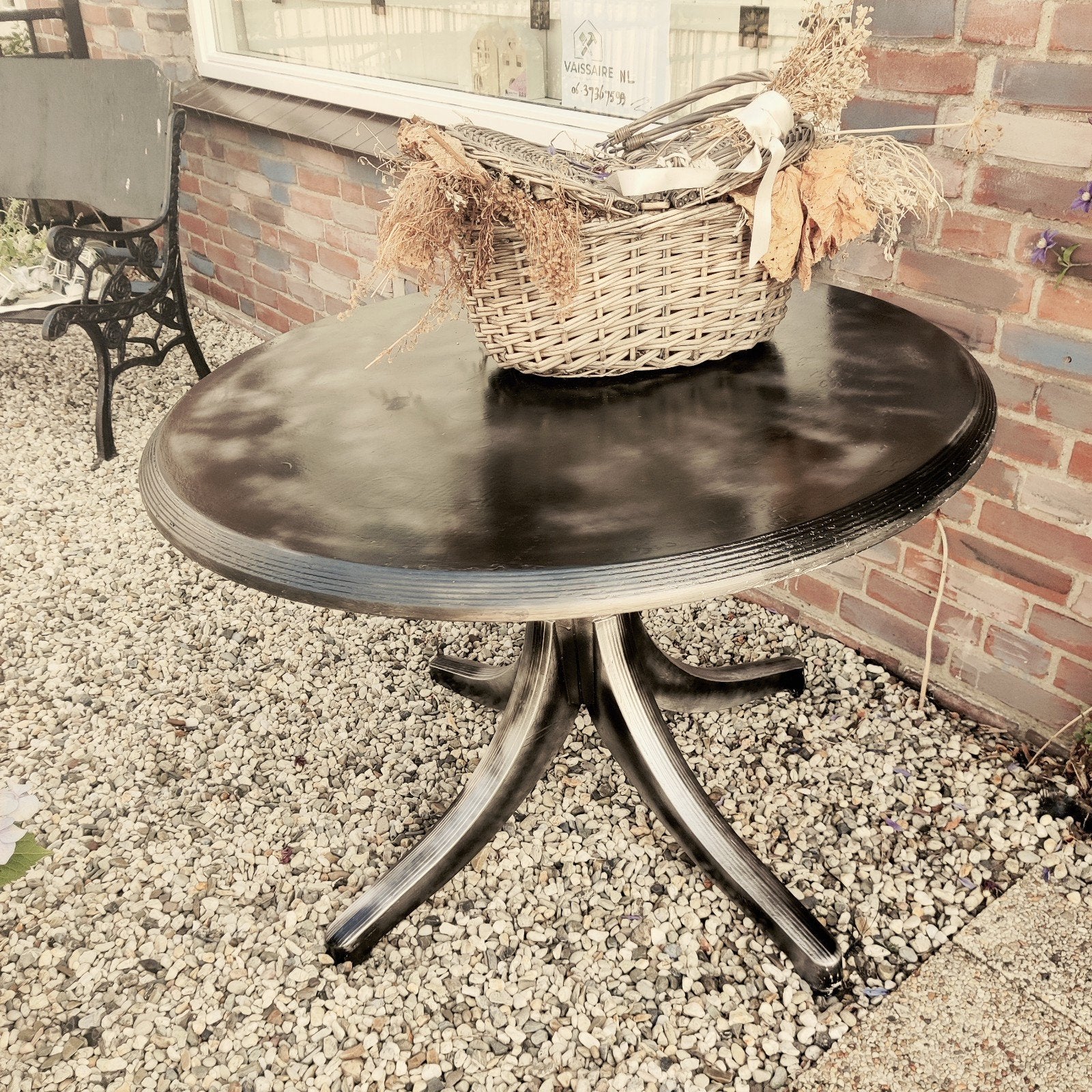 Gerestylde tuintafel - aluminium en zwart, Ophalen of Verzenden, Gebruikt, Rond, Metaal