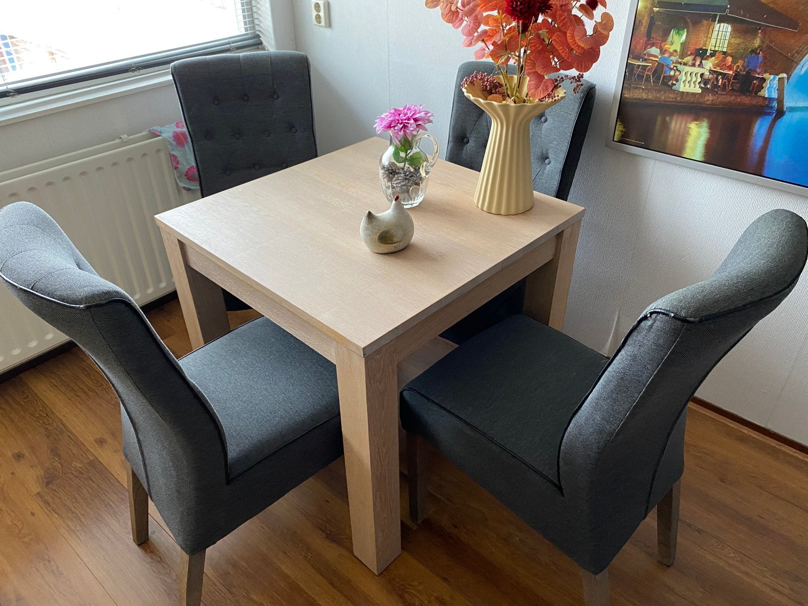 Eethoek met 4 stoelen 80x80cm, Huis en Inrichting, Ophalen of Verzenden, Zo goed als nieuw, 4 tot 6 stoelen