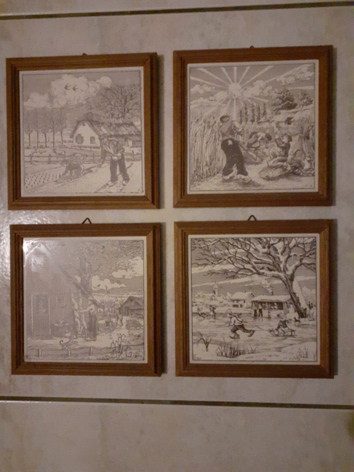 4 Schilderijtjes De 4 Jaargetijden, Ophalen of Verzenden