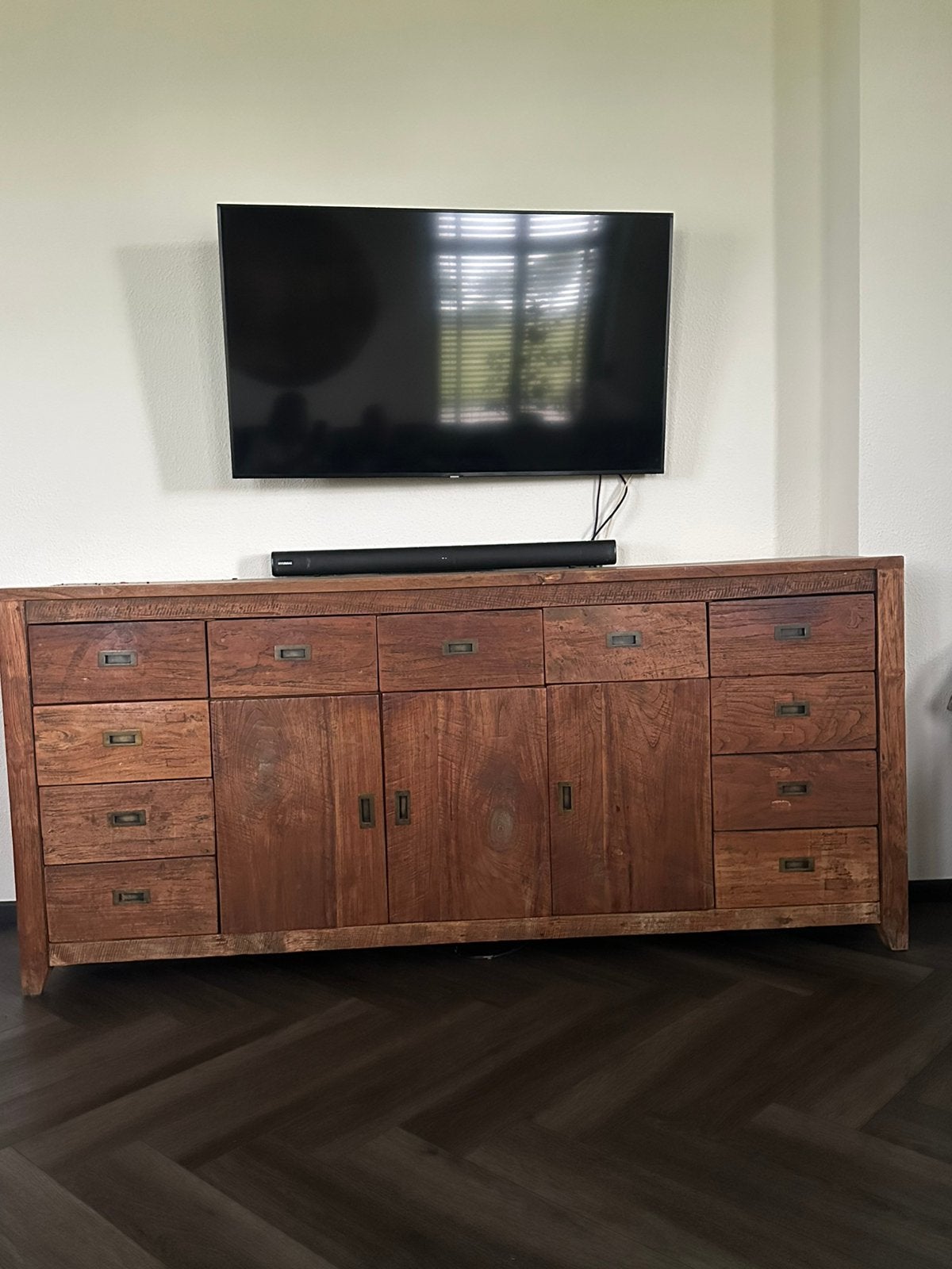 Zware teakhouten dressoir, Ophalen, 25 tot 50 cm, 150 tot 200 cm