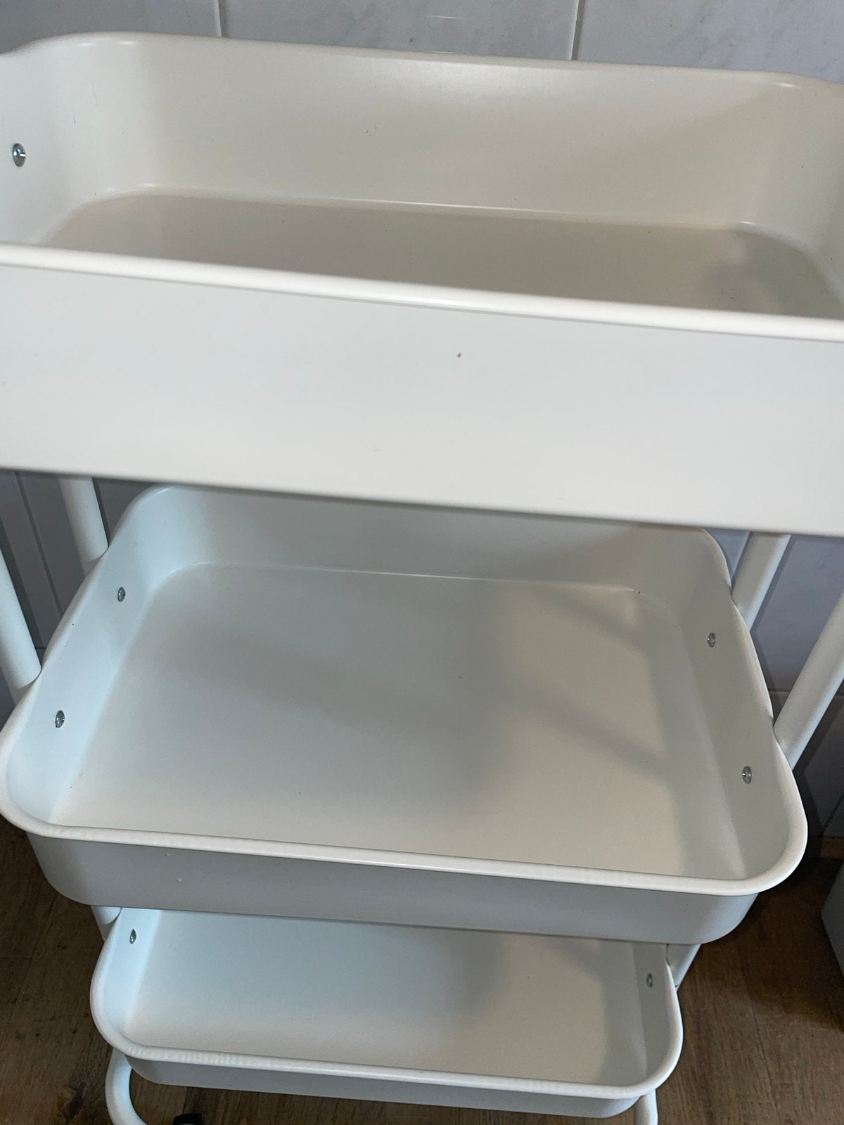 Witte roltafel met 3 niveaus, Ophalen of Verzenden, Gebruikt