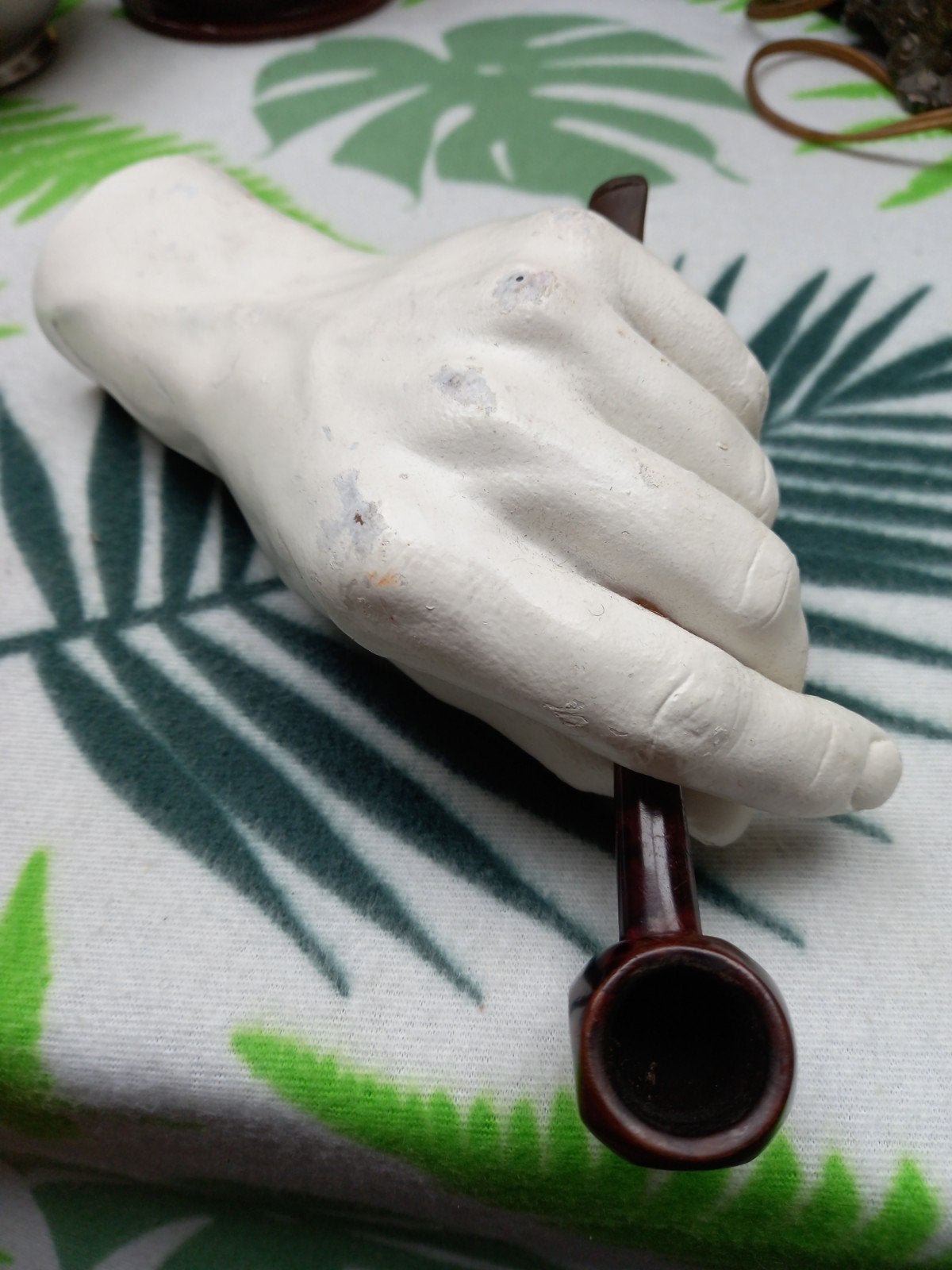 Vintage houtsnijwerk "Hand met pijp", begin jaren '70., Antiek en Kunst, Ophalen of Verzenden