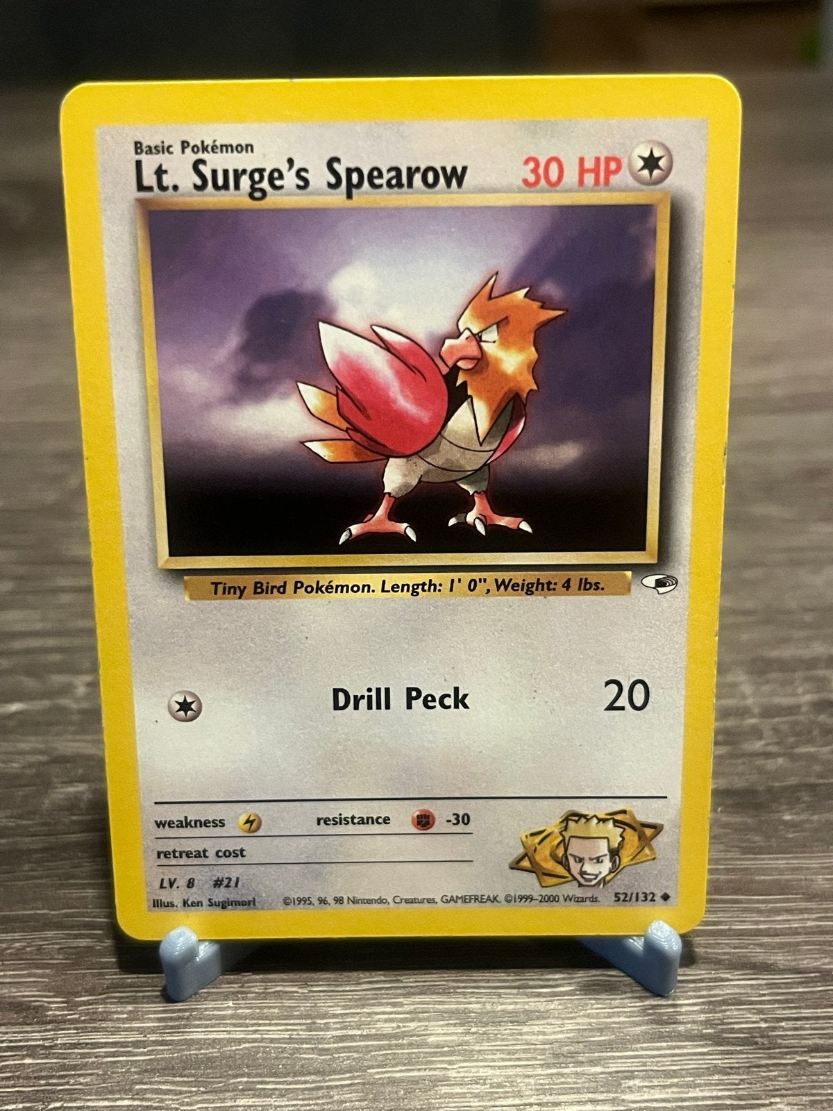 Lt. Surge Spearow (52/132) - Gym Heroes - EX, Ophalen of Verzenden, Zo goed als nieuw, Losse kaart