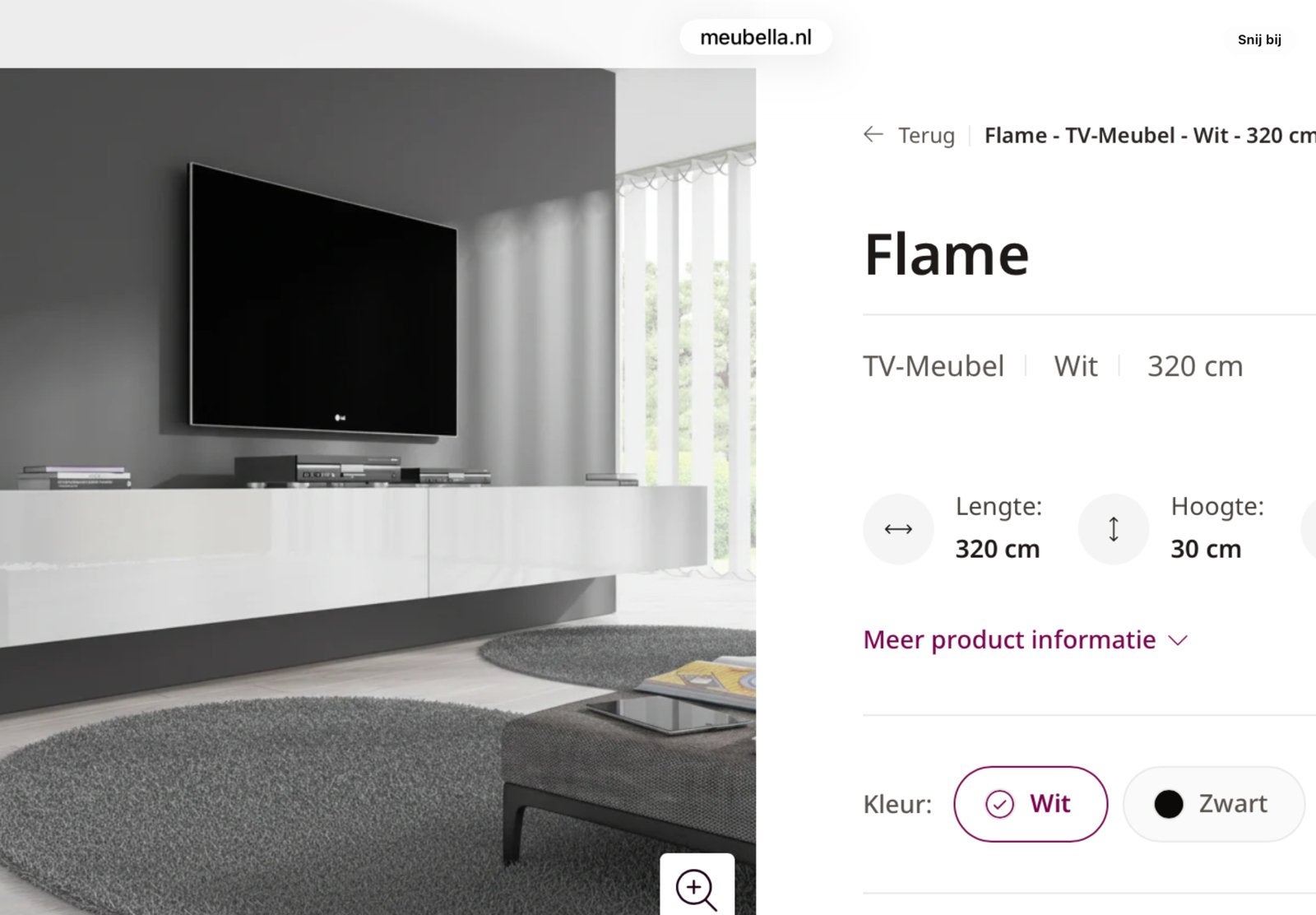 Zwevend TV-Meubel (Flame)  Wit 320 cm (2x160 cm), Ophalen, Overige materialen, Nieuw, 200 cm of meer