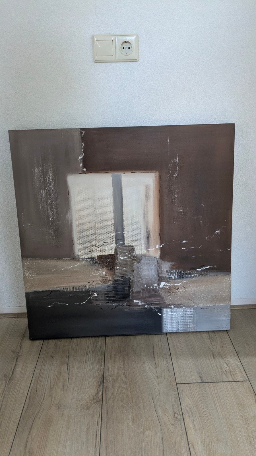 Modern Abstract Schilderij 70x70 cm - Bruin/Beige, Ophalen