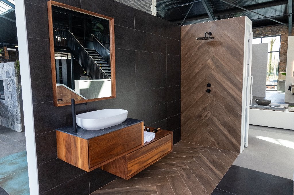 Luxe badmeubel 80 + 100 cm | Walnoot | Black Marquina, Nieuw, Minder dan 100 cm, Wastafelkast, 25 tot 50 cm
