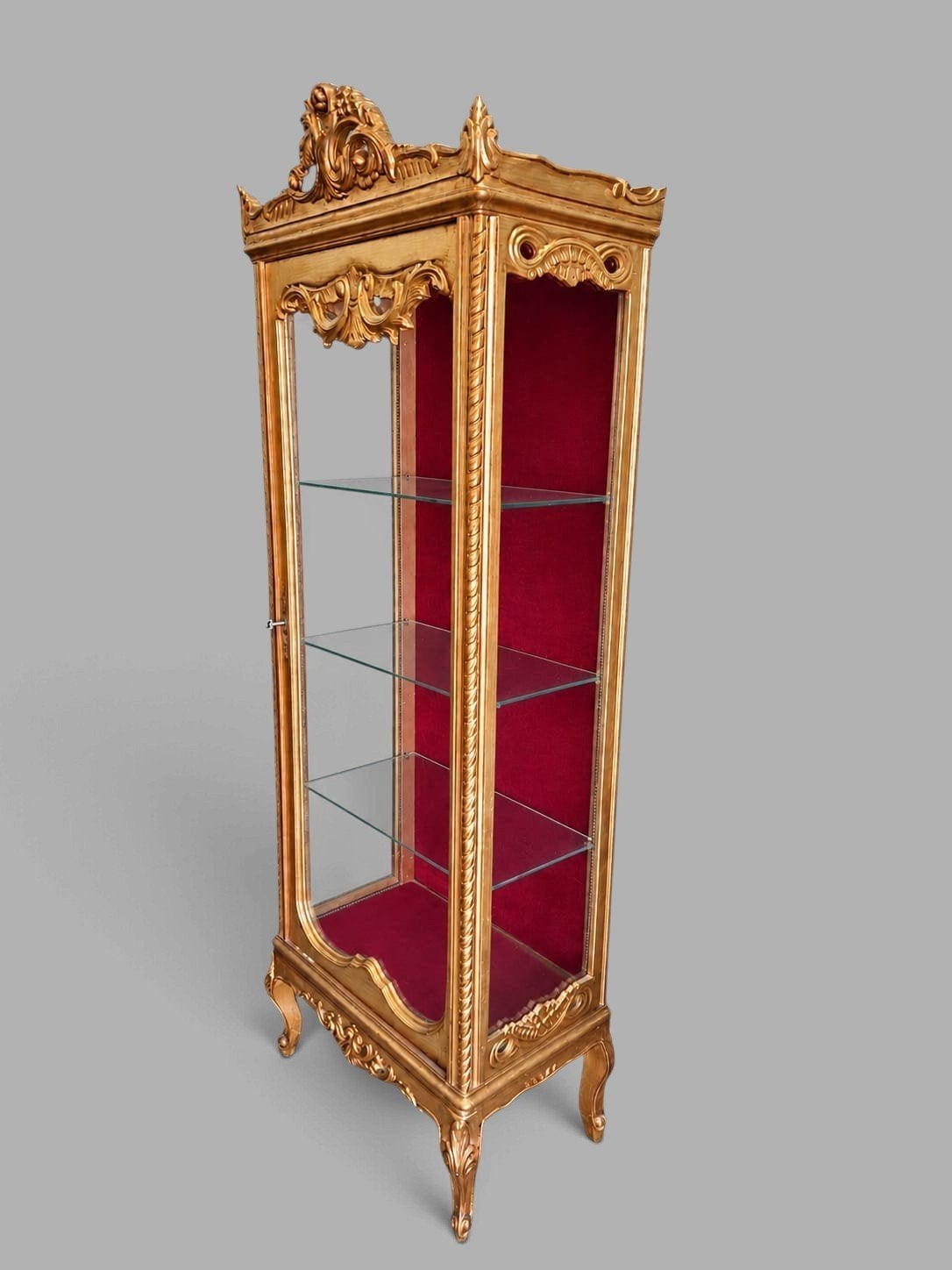 Goudkleurige barok / rococo stijl vitrinekast, servieskast,, Ophalen of Verzenden, Zo goed als nieuw, 25 tot 50 cm