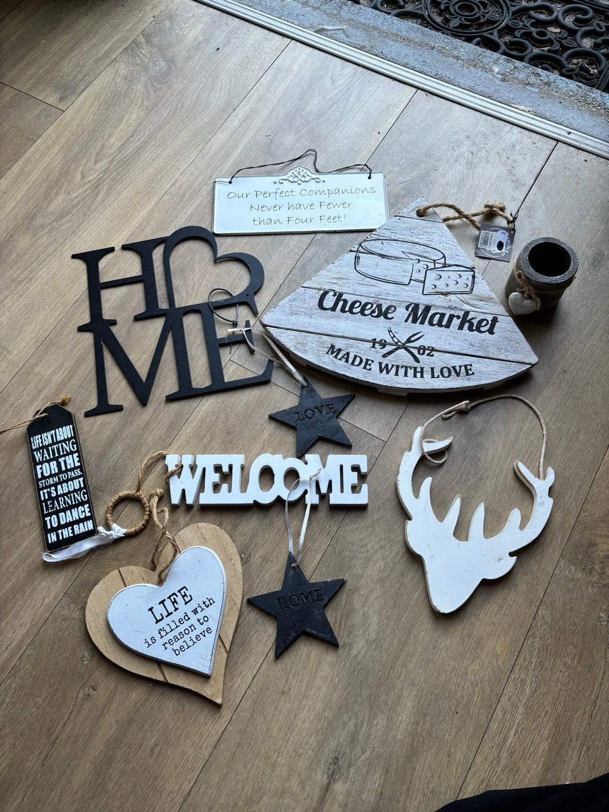 Diverse decoratie: borden, harten, sterren, gewei, Hout, Gebruikt, Meerkleurig, Ophalen of Verzenden