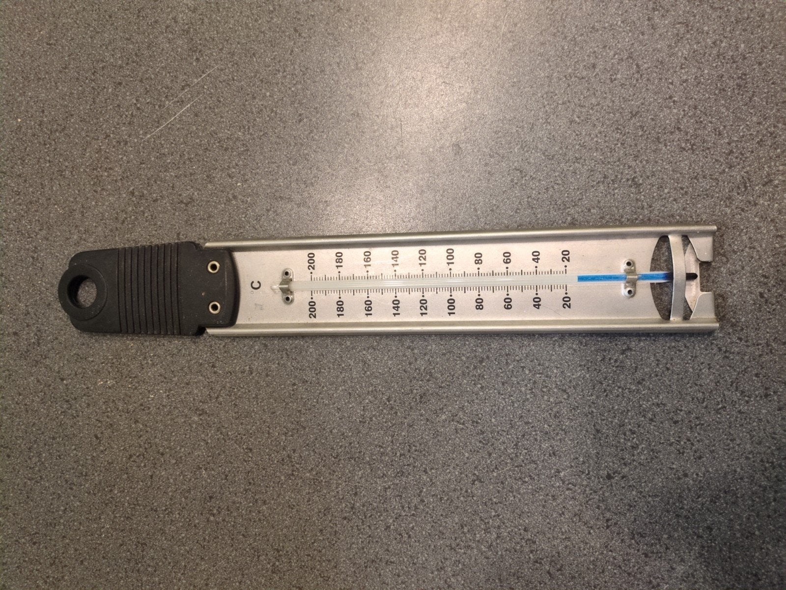 thermometer van 20 tot 200 graden C, Gebruikt, Metaal, Ophalen of Verzenden, Voedselthermometer